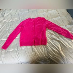 Lightweight bright pink 100 percent cashmere cardigan in bright pink